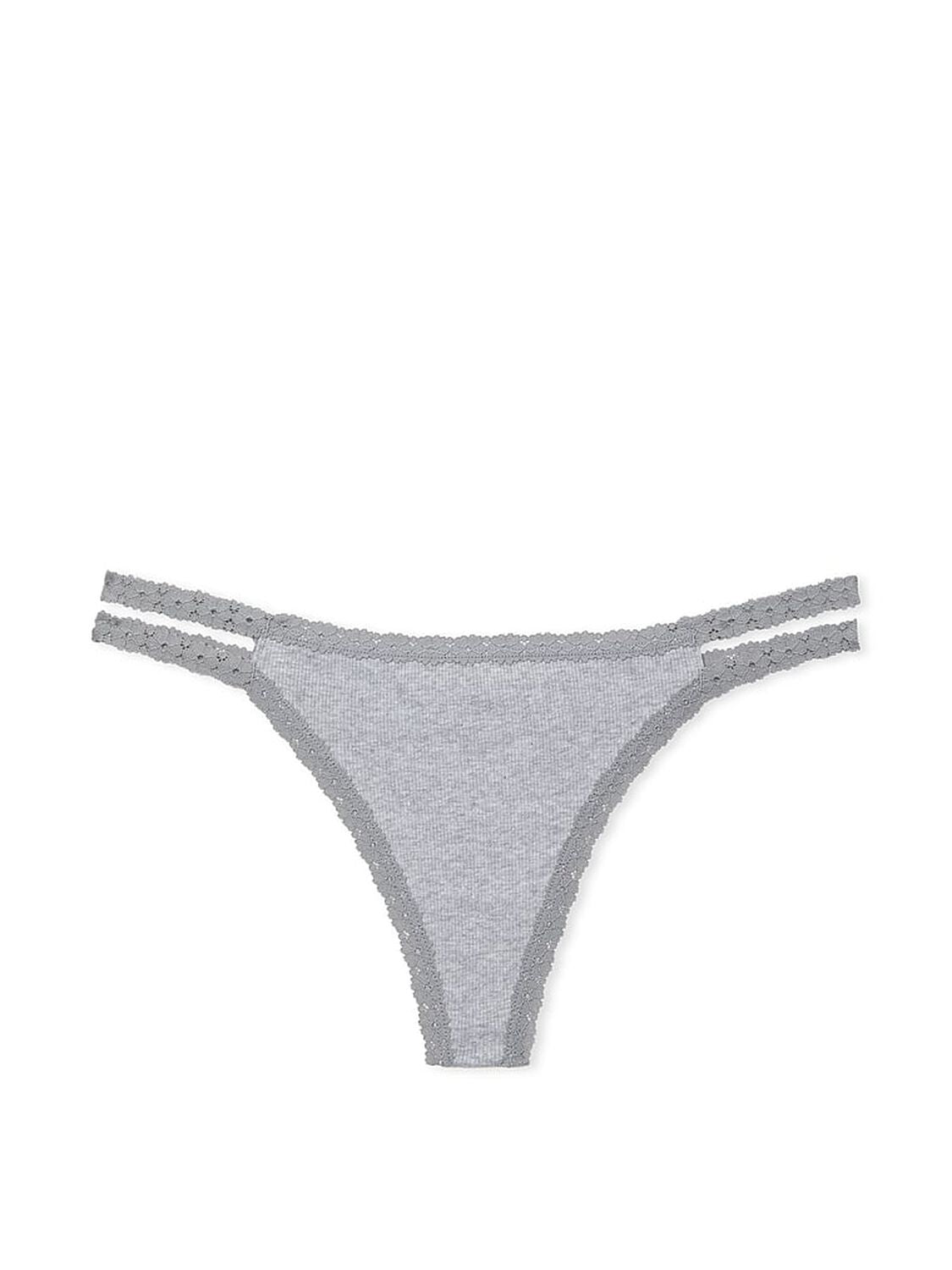 PINK Tanga de Algodón con Tiras de Encaje