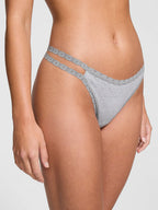 PINK Tanga de Algodón con Tiras de Encaje